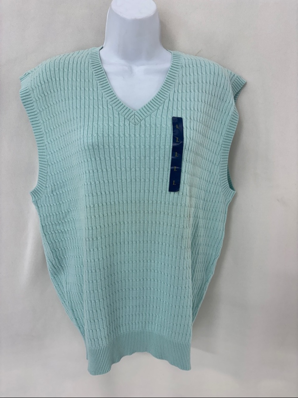 Men's V-Neck Knit Sweater Vest in Light Mint
